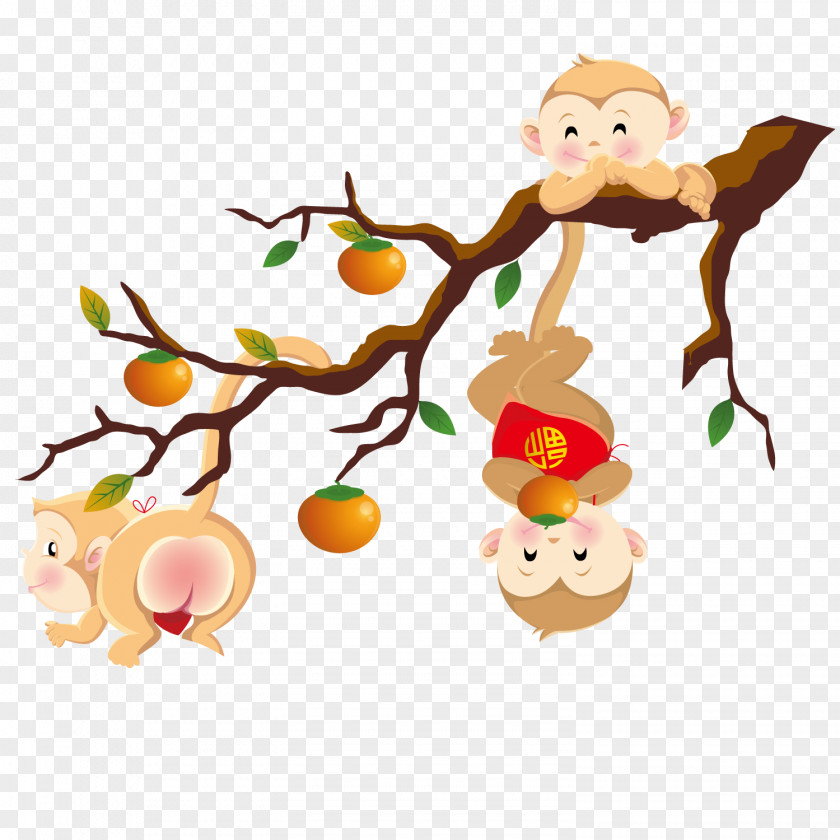 A Monkey Lying On Branch Mid-Autumn Festival Full Moon Circle Clip Art PNG
