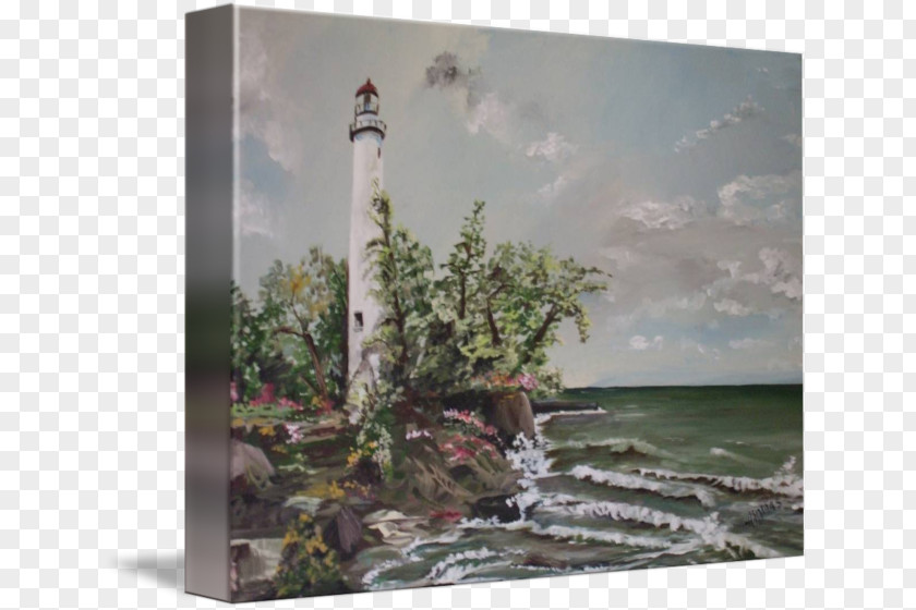 Painting Pointe Aux Barques Lighthouse Township Canvas Print PNG