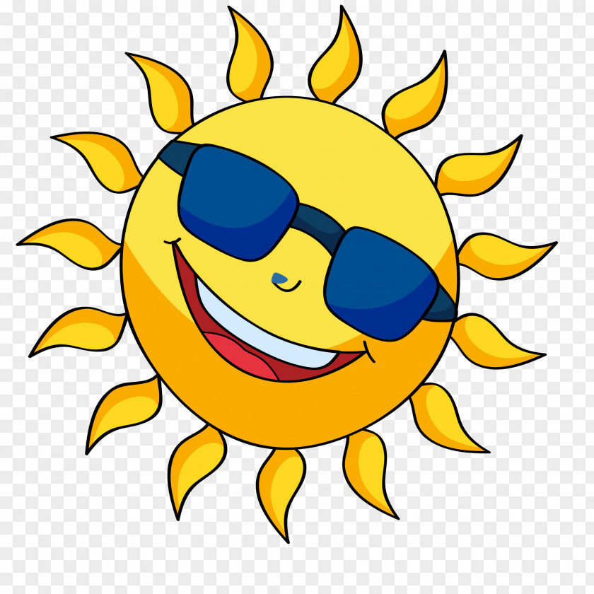 Smiling Cartoon Sun Vector Clip Art PNG