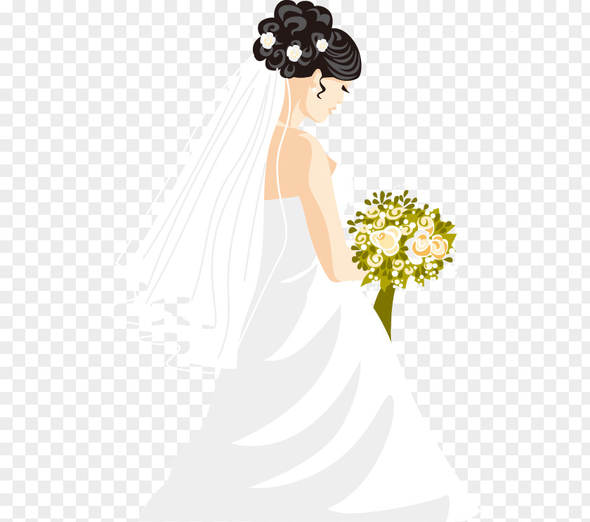 Beautiful Bride Cartoon Pattern Wedding Illustration PNG