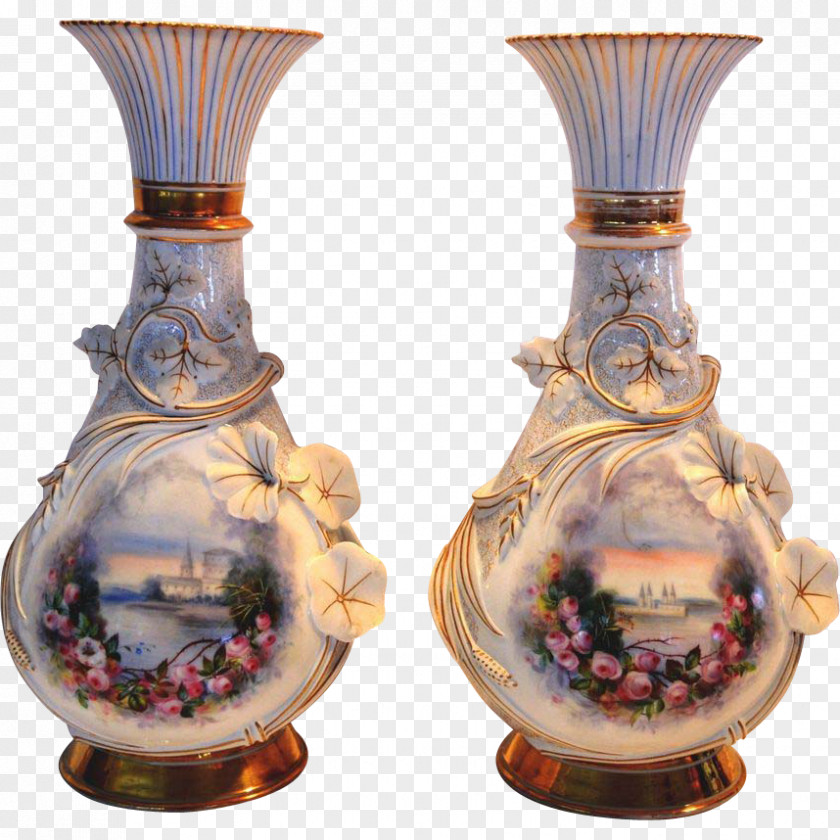 Beautifully Hand Painted Architectural Monuments Faience Gien Pottery Ceramic Porcelain PNG