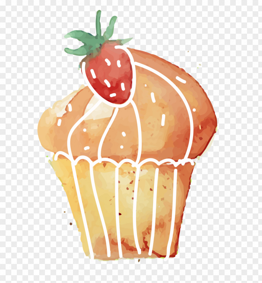 Strawberry Cake Food Vector Material Cupcake Bakery Fruitcake Watercolor Painting PNG
