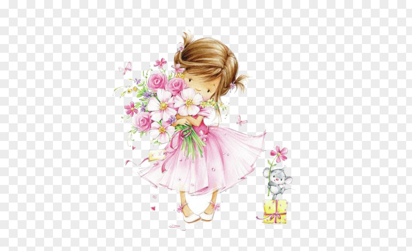 Hand Drawn Illustration Of A Little Girl Holding Flower PNG drawn illustration of a little girl holding flower clipart PNG