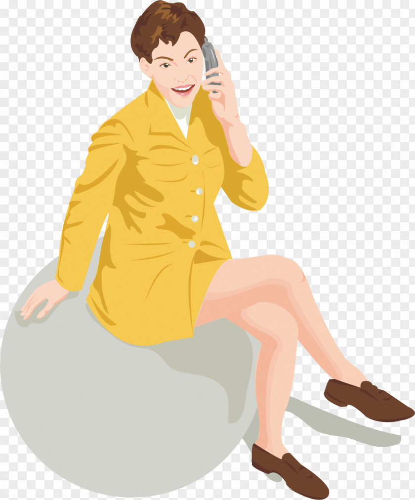 Sitting On The Phone Woman Cartoon Telephone Illustration PNG