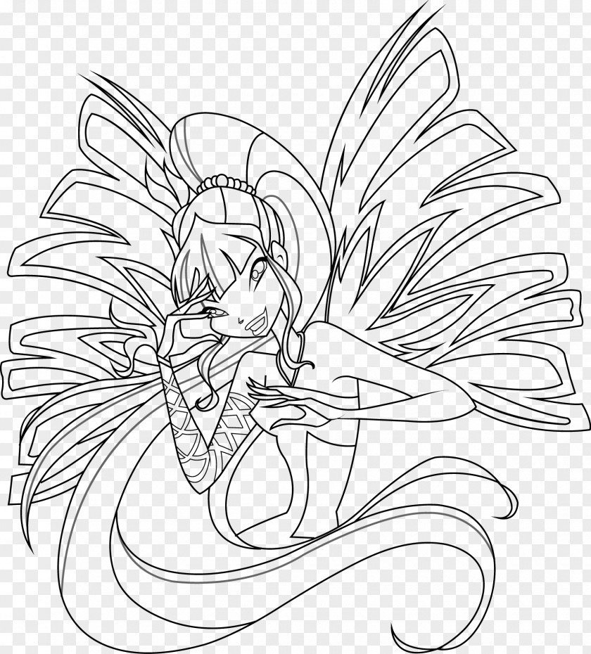 Winx Club Season 6 Musa Bloom Roxy Line Art Black And White PNG