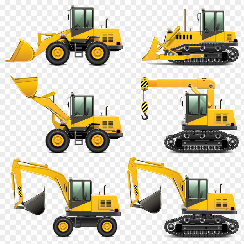 Hand-drawn Cartoon Bulldozer Excavator Heavy Equipment Machine Architectural Engineering Euclidean Vector PNG