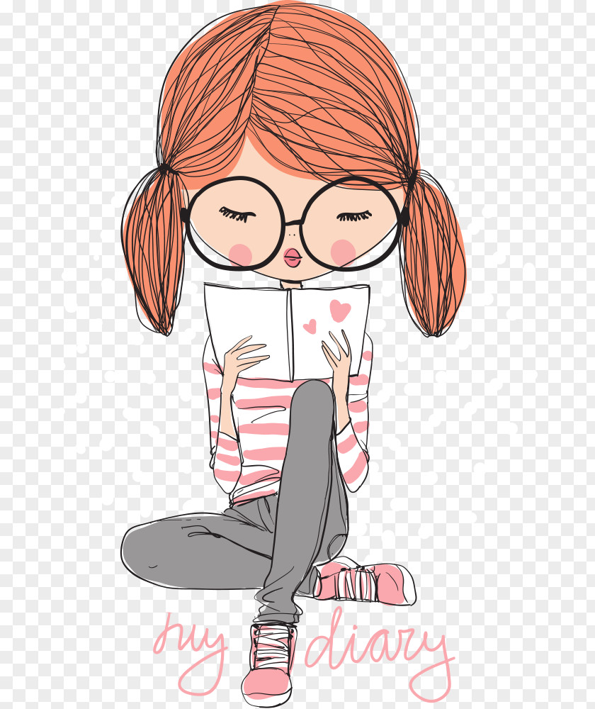 Cartoon Girl Illustration PNG Illustration, girl reading, reading diary clipart PNG