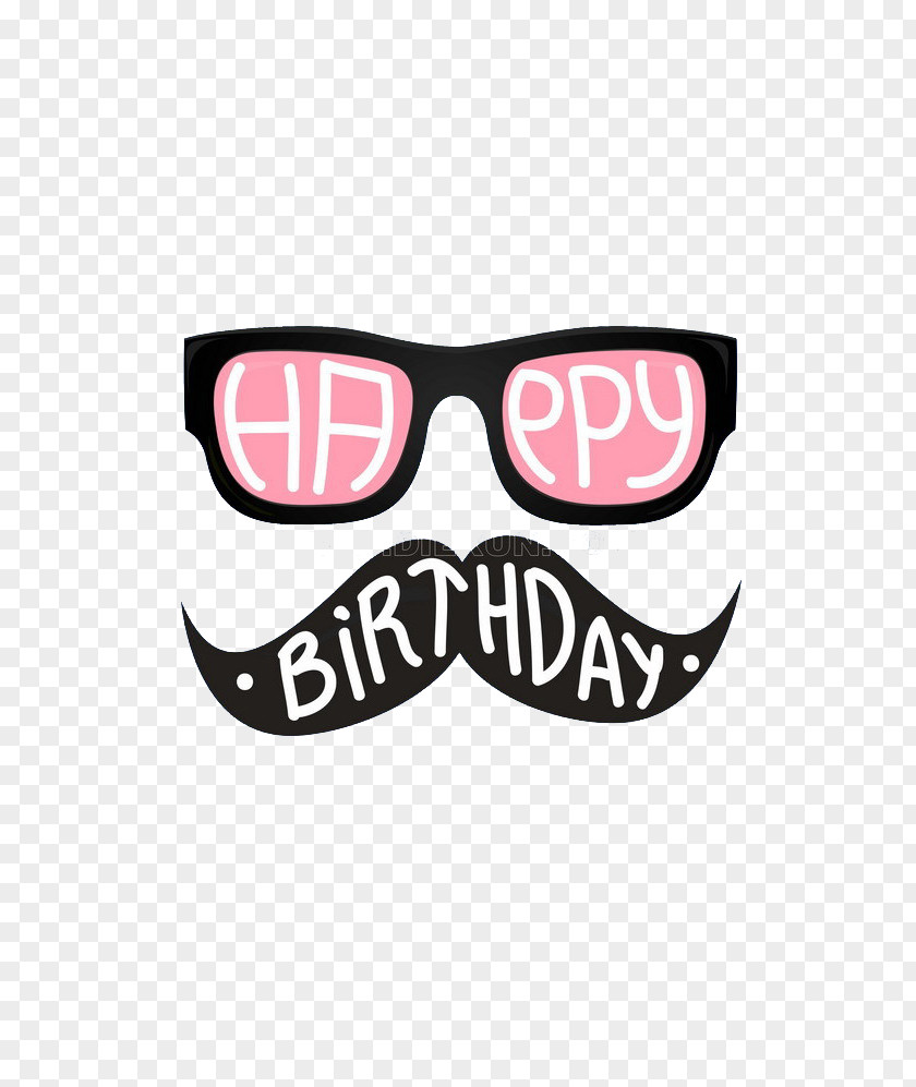Simple Cartoon Glasses Beard Styling Birthday Cake Happy To You Wish Greeting Card PNG