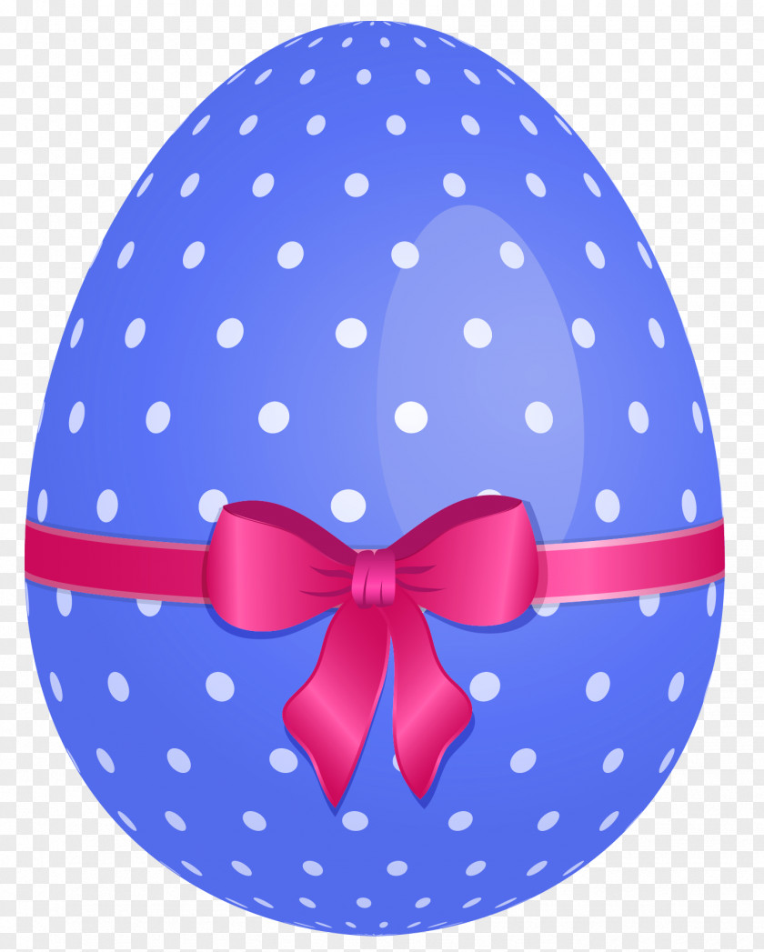 Blue Dotted Easter Egg With Pink Bow Clipart PNG