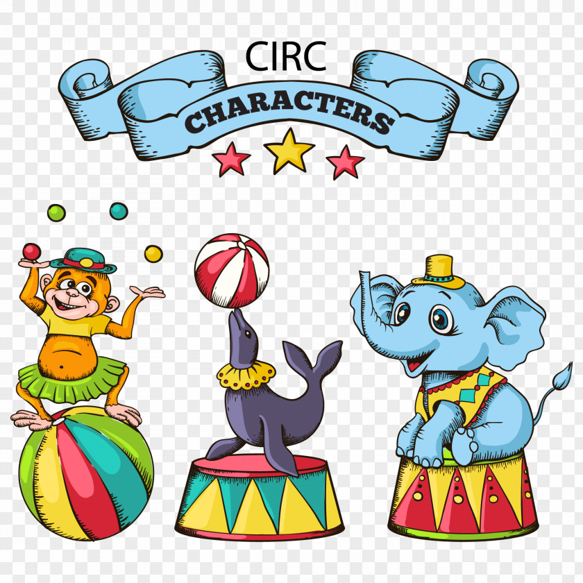 Cartoon Circus Animals Vector Material PNG