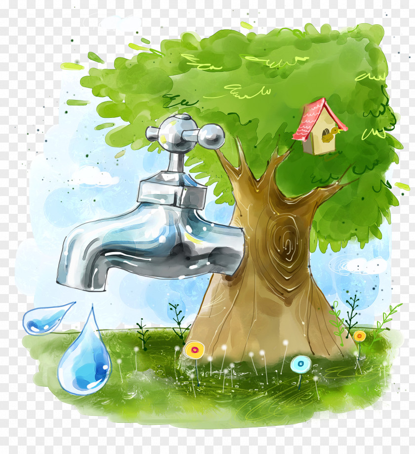 Water Conservation Cartoon Illustration Saving Resource PNG