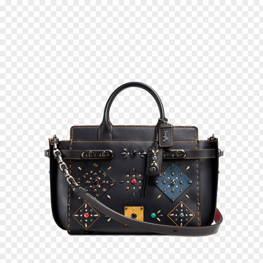 Rivets Tapestry Swagger Coach Handbag Leather PNG