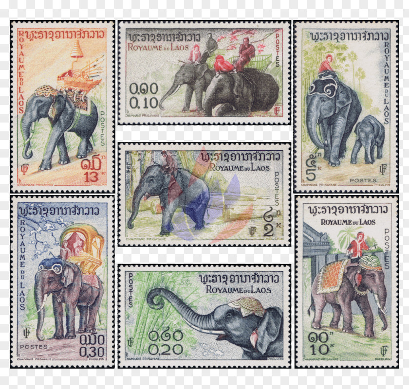 Variation Elephant Indian African Postage Stamps CafePress Vintage Elephants PNG
