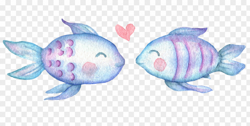 Cartoon Hand-painted Beautiful Two Kissing Fish PNG hand-painted beautiful two kissing fish clipart PNG