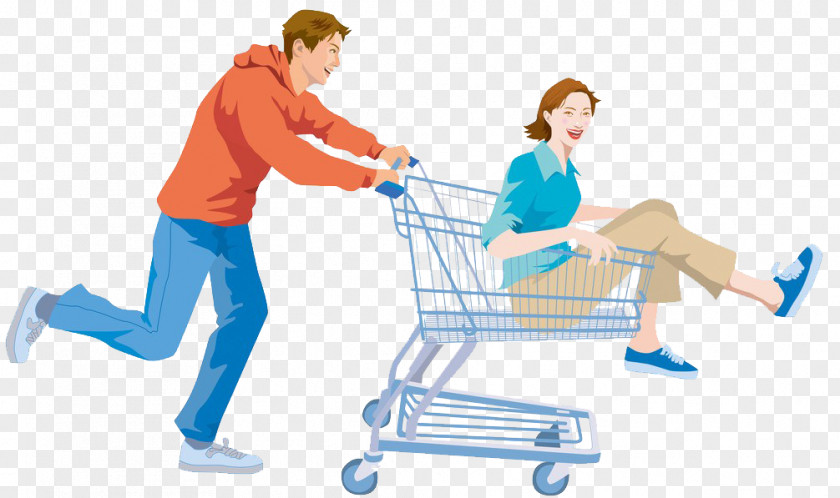 Shopping For Men And Women Hand-drawn Illustrations Cart Illustration PNG