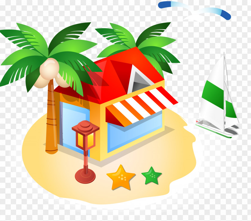 Vector Material Island House Illustration PNG