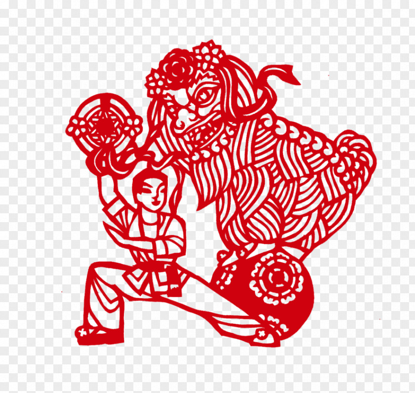 Paper-cut Lion Creative People Dance Chinese Paper Cutting Papercutting PNG