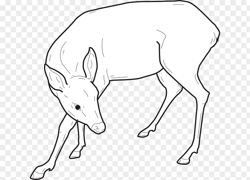 Side Grazing Reindeer Elk Line Art Clip PNG