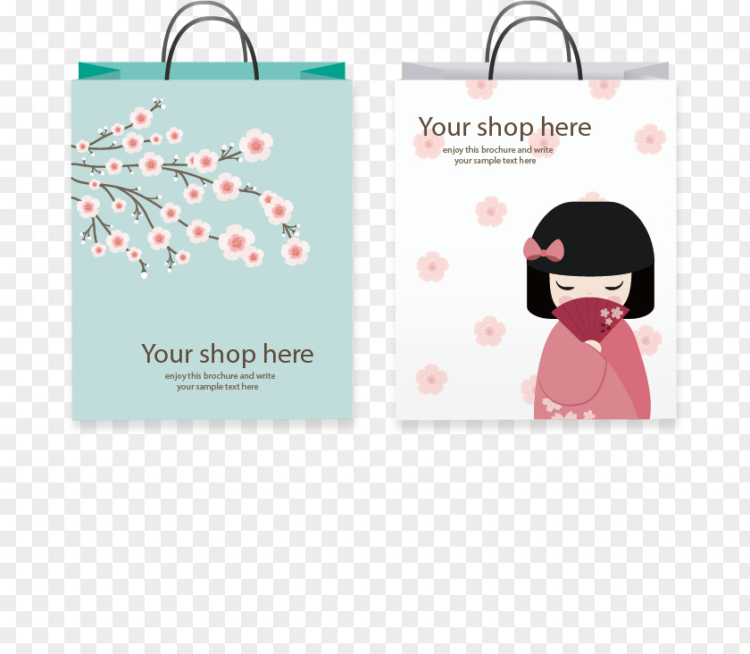 Vector Painted Two Japanese-style Shopping Bag Paper Template PNG