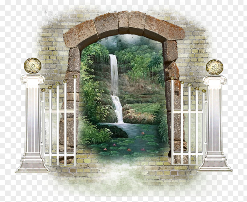 Forest Waterfall Drawing PNG