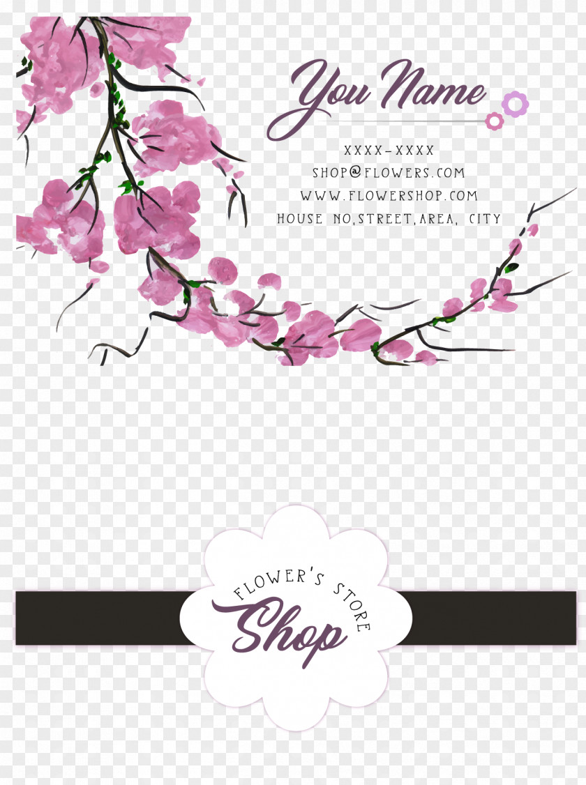 Romantic Cherry Blossom Flower Personal Card Business PNG