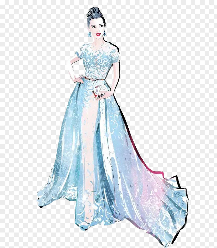 Hand Painted Blue Dress Actress Skirt Fashion Actor Illustration PNG