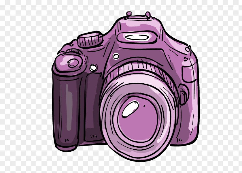 Cartoon Hand Painted Purple SLR Camera Digital Single-lens Reflex Drawing PNG