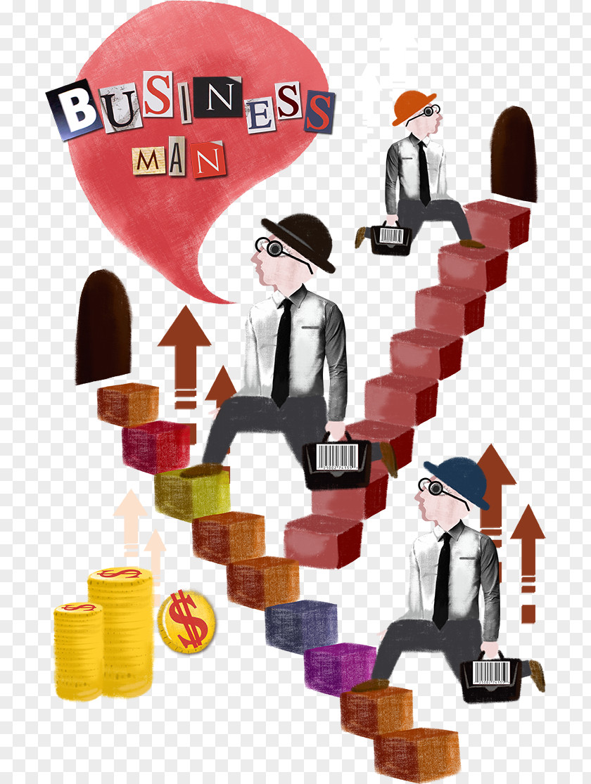 Business Man On The Stairs Cartoon Illustration PNG