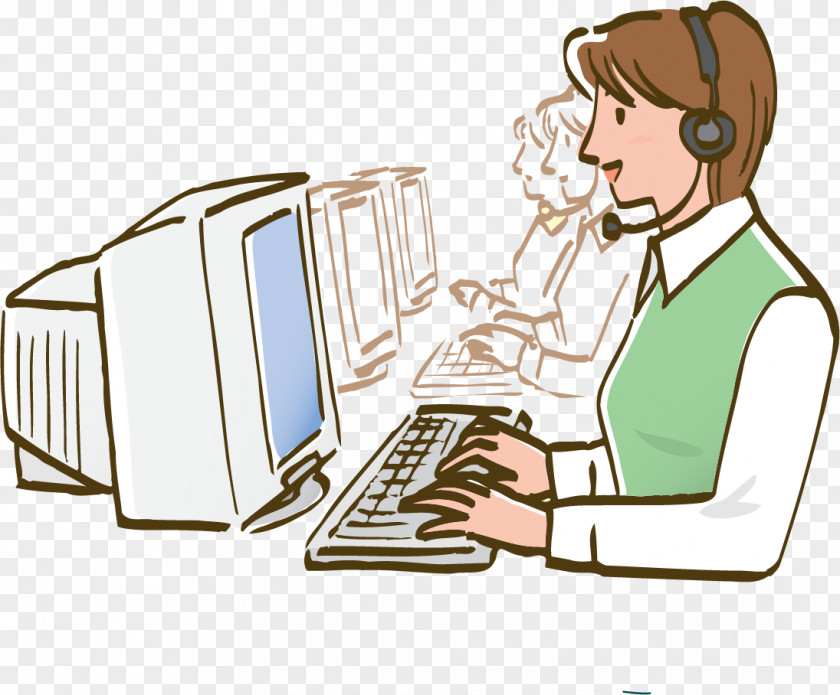 Vector Hand-drawn Computer Workers Stock Illustration Customer Service Clip Art PNG