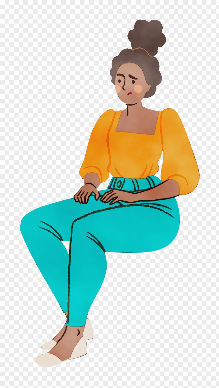 Cartoon Sitting Turquoise PNG