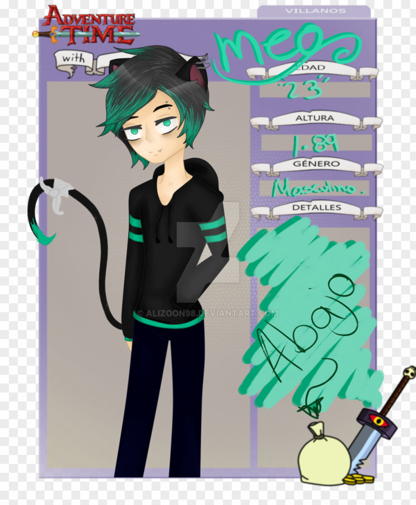 Meo Poster Green Cartoon Black Hair PNG