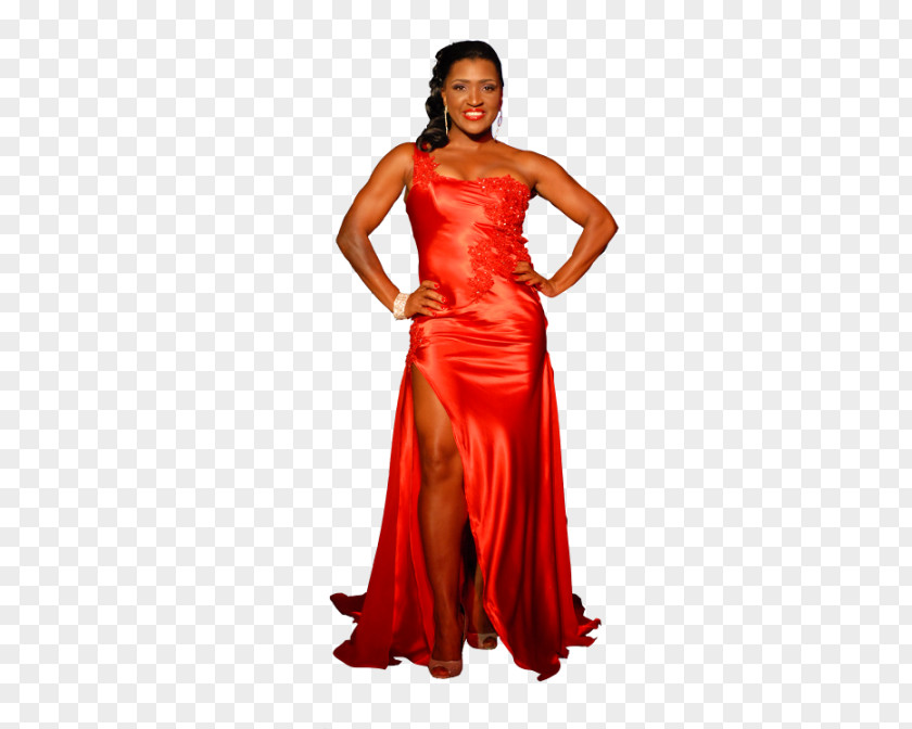 Red Dress Gown Cocktail Satin Shoulder PNG