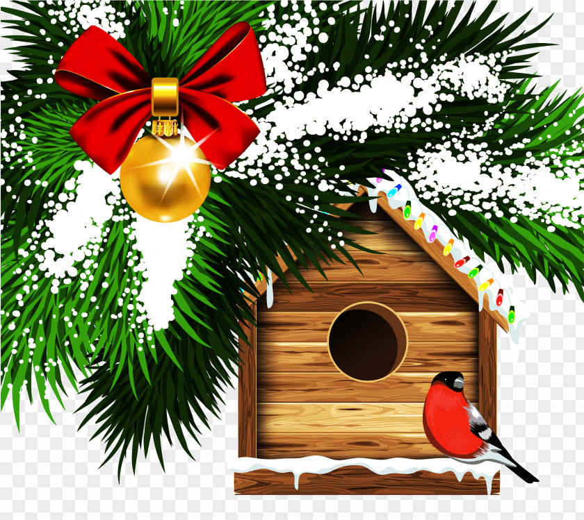 Transparent Christmas Bird House Clipart Santa Claus Card Eurasian Bullfinch Greeting PNG