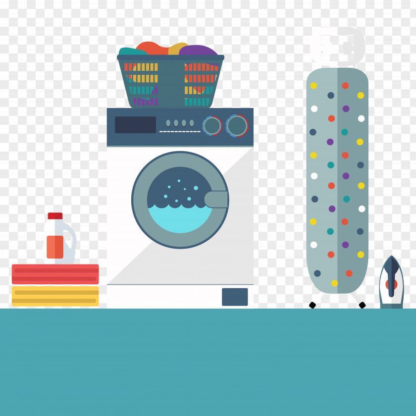 Vector Flat Laundry Illustration Washing Machine Towel Bed Sheet PNG