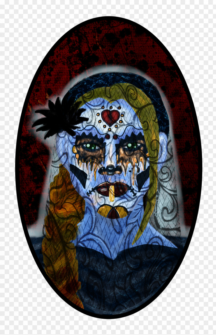 Mourning Stained Glass Skull PNG