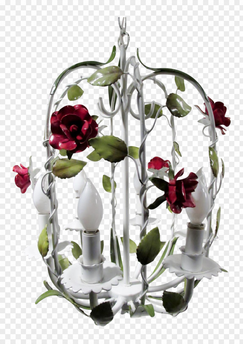 Birdcage By Octopus Artis Italy Tole Painting Chandelier Floral Design Light PNG