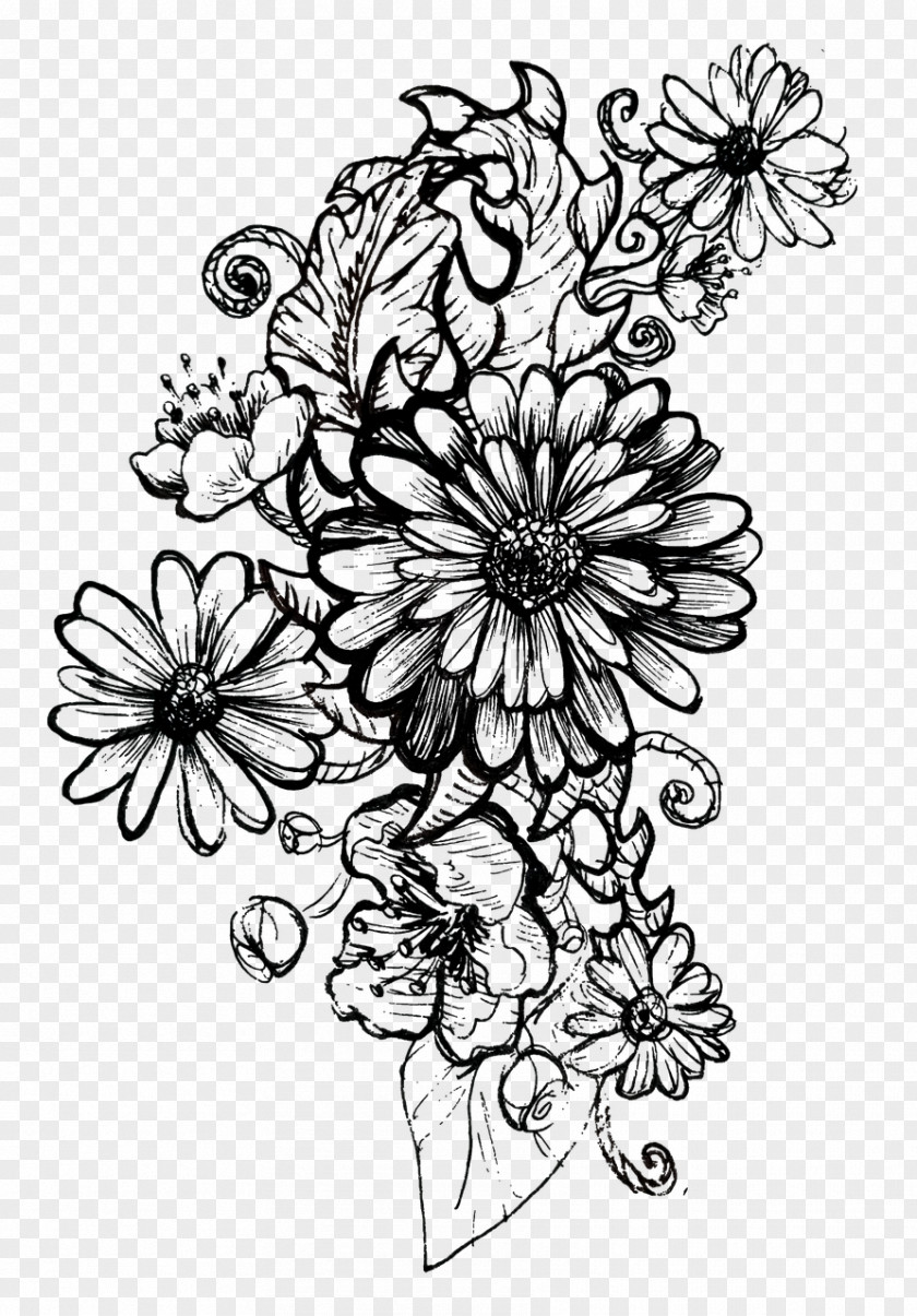 Ornament Petal Flower Line Art PNG