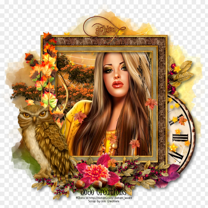 Golden Fall Flower Floral Design Long Hair Coloring Brown PNG