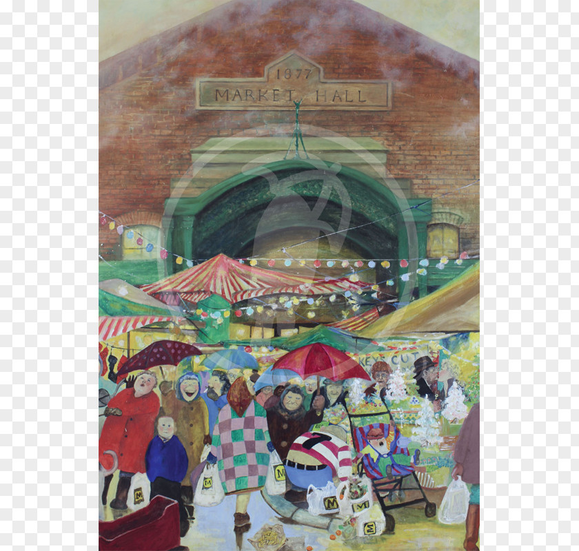 Old Market Painting Christmas Wigan Hall Marketplace PNG