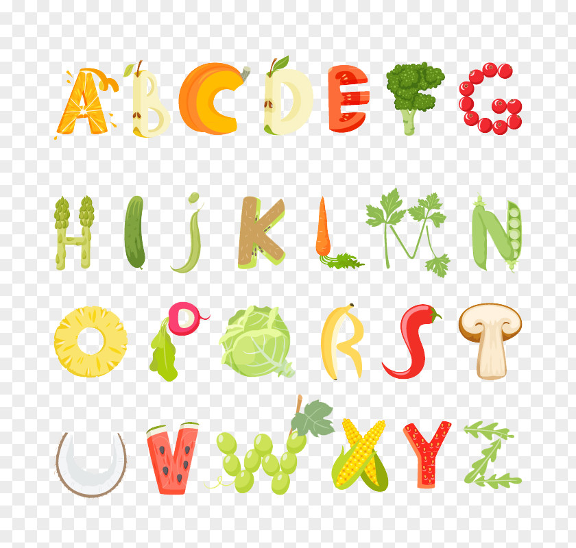 26 Fruits And Vegetables Letter Design Vector Vegetarian Cuisine Food Alphabet PNG