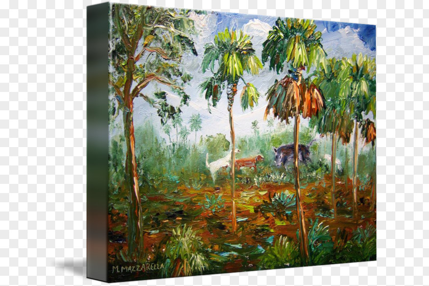 Boar Hunting Painting Biome Acrylic Paint Flora Arecaceae PNG