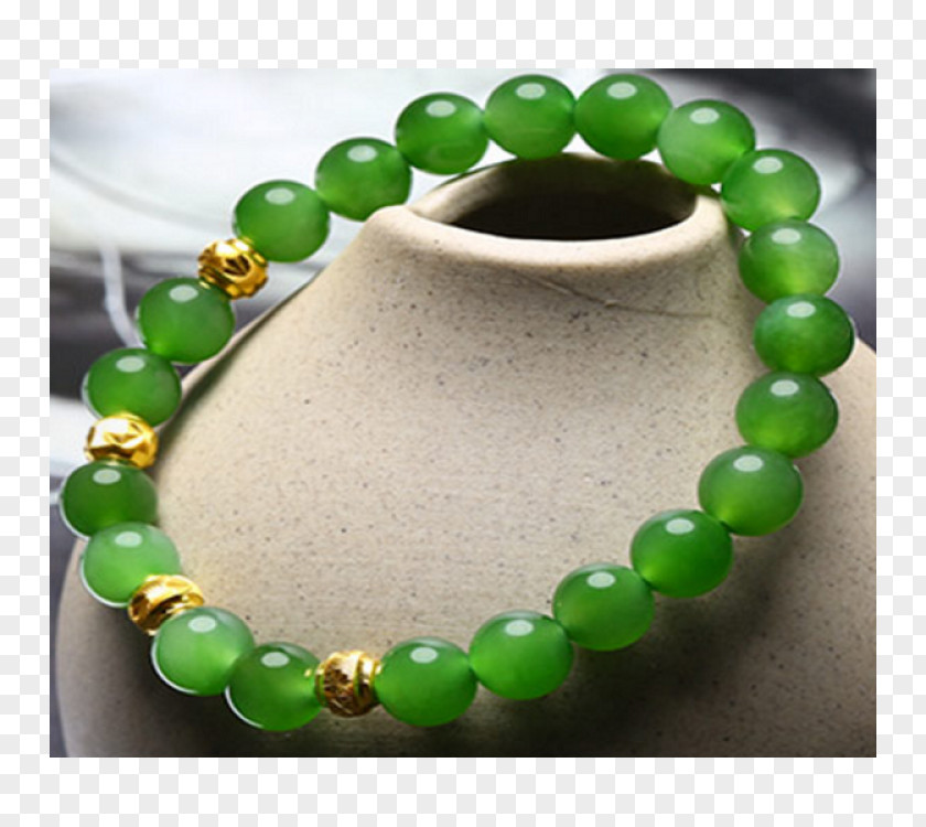 Jade Hotan Bead Bracelet Gold PNG