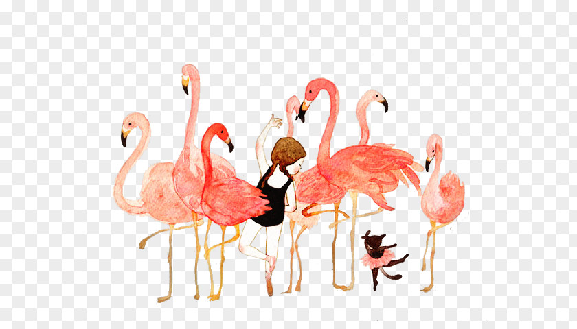Flamingo Illustration Watercolor Painting Image PNG