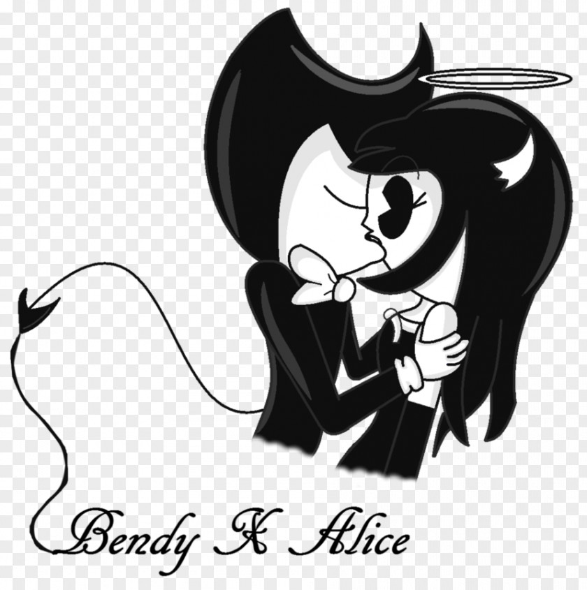 Ink Poster Bendy And The Machine Minnie Mouse Kiss Hug Love PNG