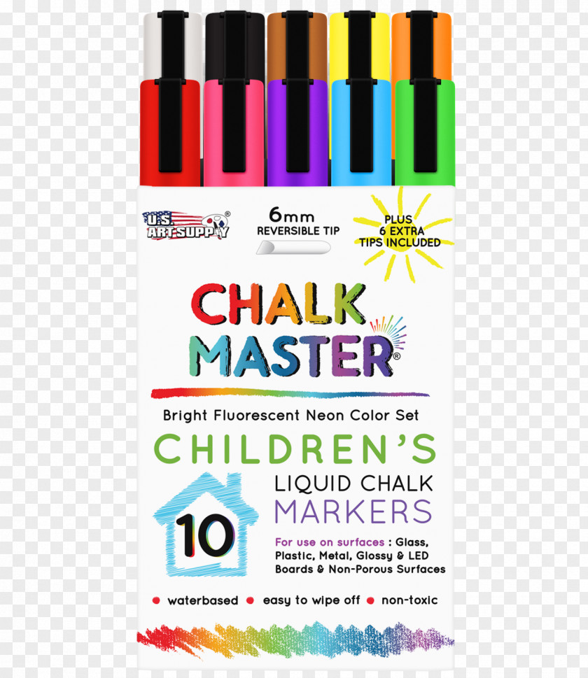 Chalk Marks 10 Colour 6mm Children's Chalkmaster Liquid Markers Set + 6 Reversible Tip Brand Font Display Board Product PNG