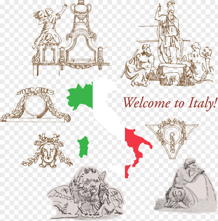 Italy Trevi Fountain Map Drawing PNG