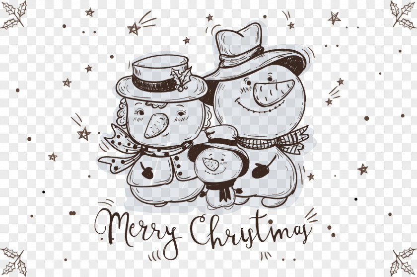 A Hand-drawn Sketch Snowman Drawing Christmas PNG