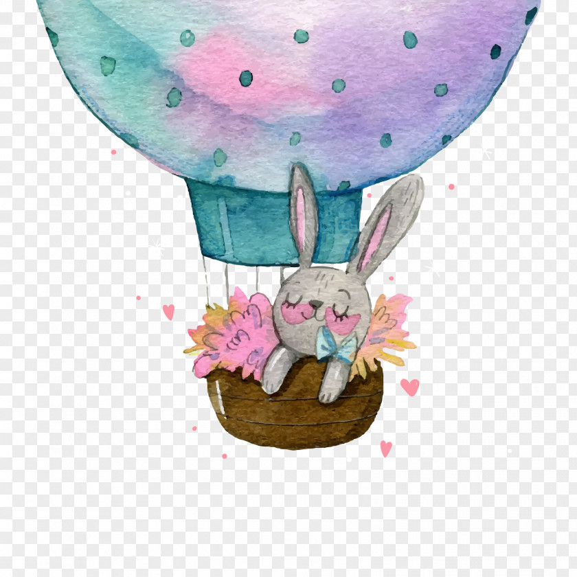 Vector Hot Air Balloon Easter Bunny Wedding Invitation Baby Shower Greeting Card PNG