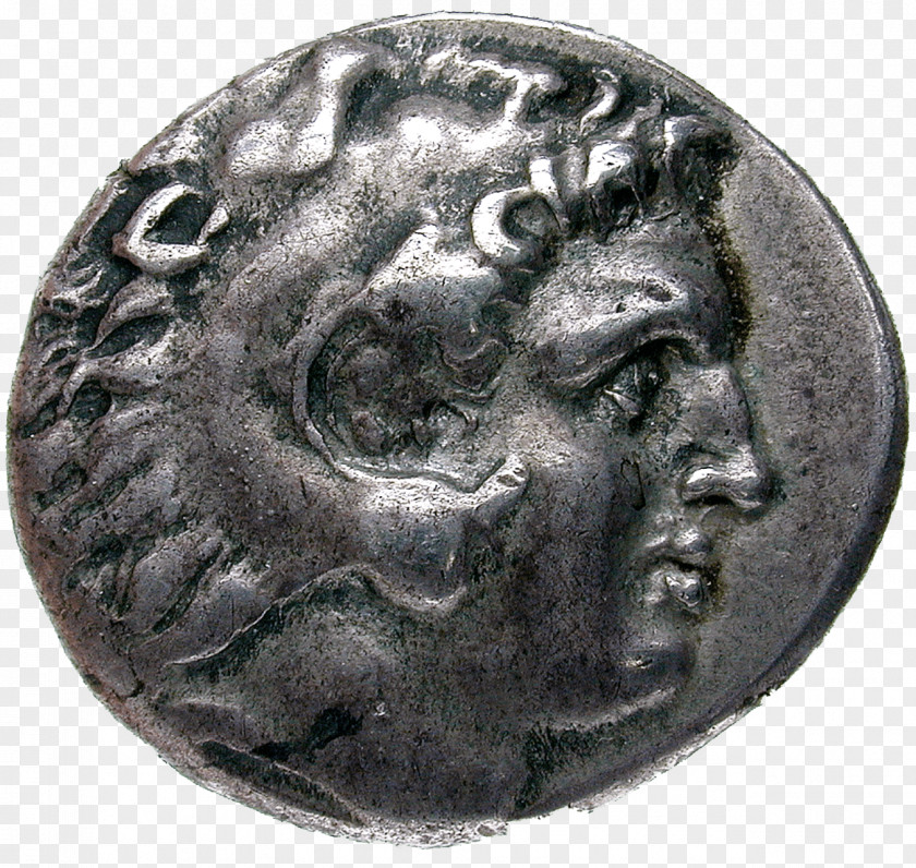 Alexander The Great Coin Stone Carving Silver Bronze PNG