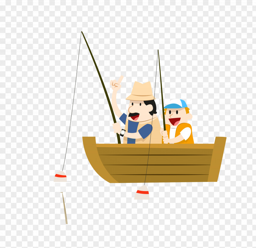 Vector Colored Father And Son Fishing Boat PNG